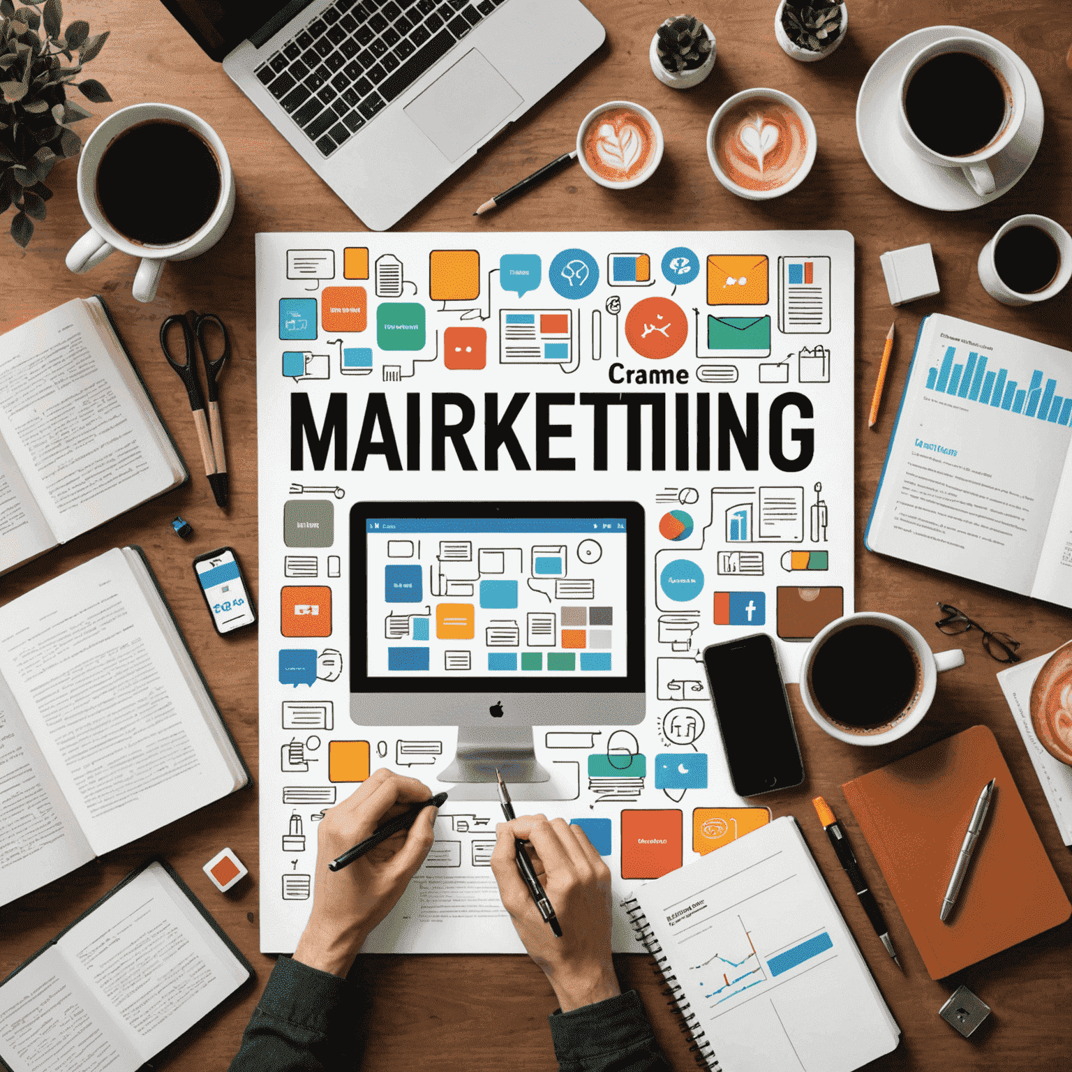 A collage showcasing various marketing strategies for books, including social media campaigns, book signings, and online advertisements. The image features books in the foreground with marketing tools and graphs in the background.